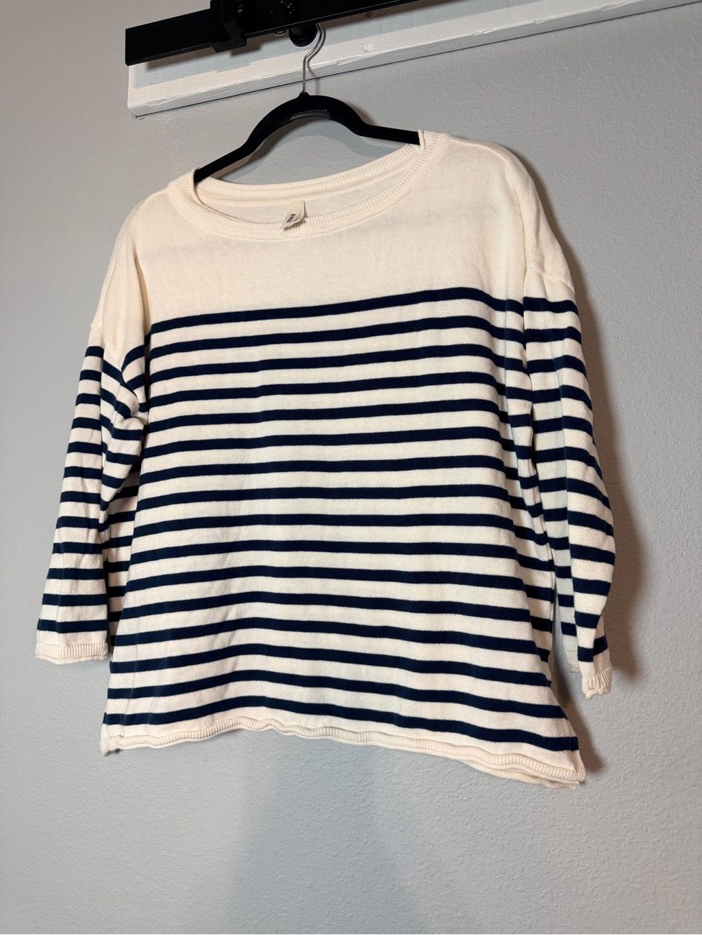 Pact Laguna Striped Knit Sweater Large Boatneck Cream Navy Nautical Coastal - Picture 6 of 10